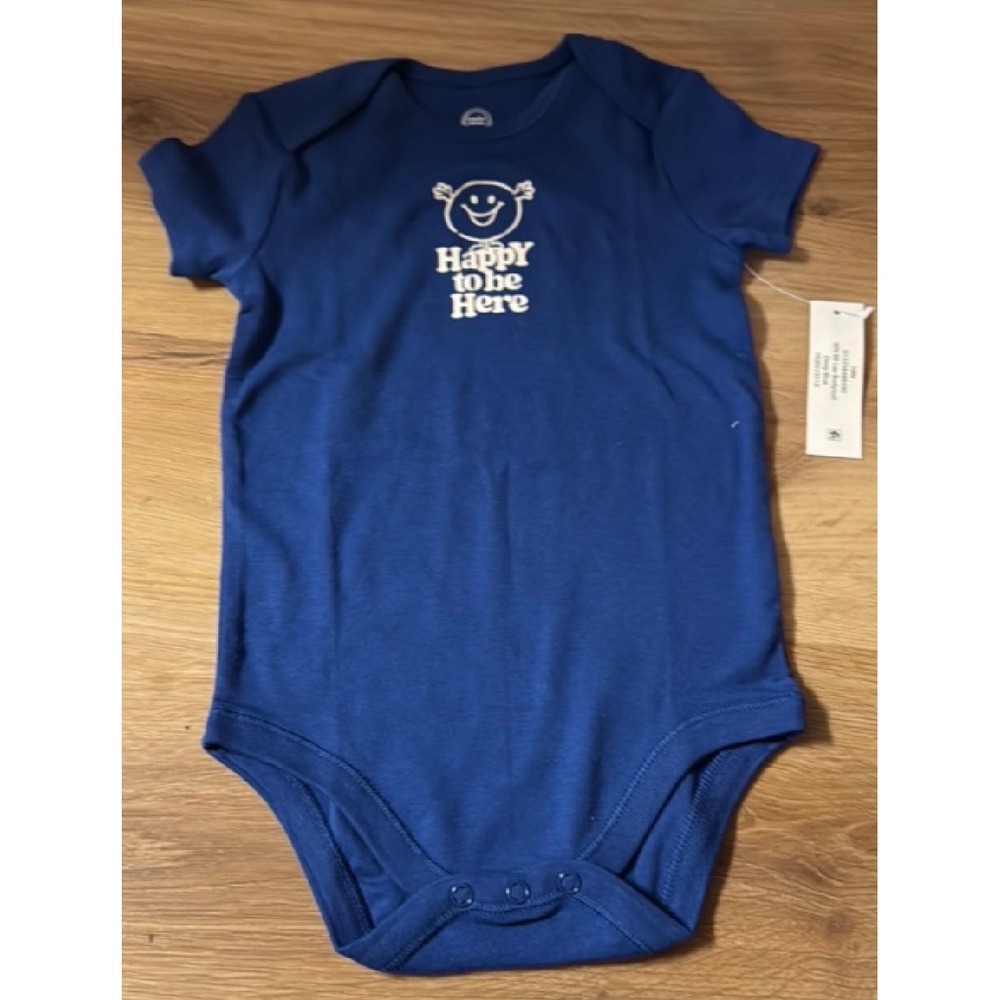 Wonder Nation Baby Bodysuit 18M Royal Blue Happy To Be Here Graphic Short Sleeve